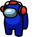 Among Us Blue Character in Landing Headset