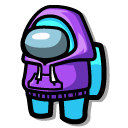 Among Us Cyan Character in a Purple Hoodie