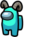 Among Us Cyan Character in Ram Horns Hat