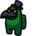 Among Us Green Character in Plague Doctor Mask