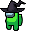 Among Us Lime Character in Witch Hat