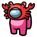 Among Us Pink Character in a Crab Hat