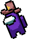 Among Us Pixel Purple Character in Sheriff Hat and Dead Body
