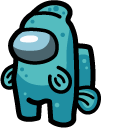 Among Us Teal Character Fish Monster