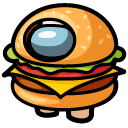Among Us White Character in a Burger Costume