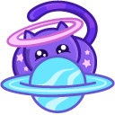 Cute Space Cat Hiding Behind the Planet