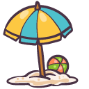 Cute Beach Umbrella with Ball and Sand Bucket with Shovel