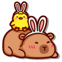 Cute Capybara and Chick with Bunny Ears