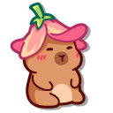 Cute Capybara with a Flower Hat and a Leaf Umbrella