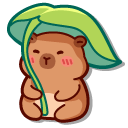 Cute Capybara with a Flower Hat and a Leaf Umbrella