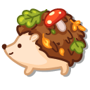 Cute Hedgehog with Leaves and Snacks