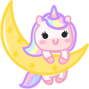 Cute Unicorn on the Moon and Cloud