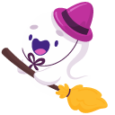 Halloween Ghosts Broom and Pumpkin