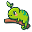 Kawaii Green Chameleon on a Branch