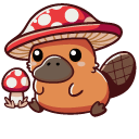 Kawaii Platypus with a Fly Agaric Hat and a Swim Ring