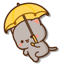 Mochi Mochi Peach in a Raincoat and Goma with an Umbrella