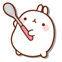 Molang with a Spoon and a Bowl of Ice Cream