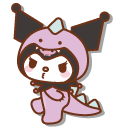 Kuromi and My Melody in Dinosaur Onesies
