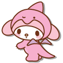 Kuromi and My Melody in Dinosaur Onesies