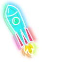 Blue Rocket and Yellow Stars Neon