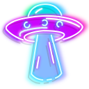 Green Alien and Purple UFO Neon