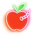 Neon Green and Red Apple with Worm