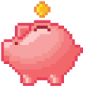 Piggy Bank and Golden Coins Pixel