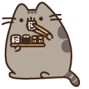 Pusheen Eating Sushi and Ramen Noodles
