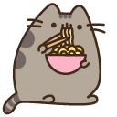 Pusheen Eating Sushi and Ramen Noodles