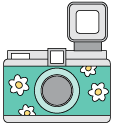 VSCO Girl Teal Camera and Sunglasses